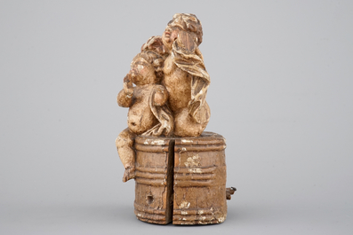 Een polychroom groepje in hout: &quot;De legende van Sint-Nikolaas&quot;, 17e eeuw